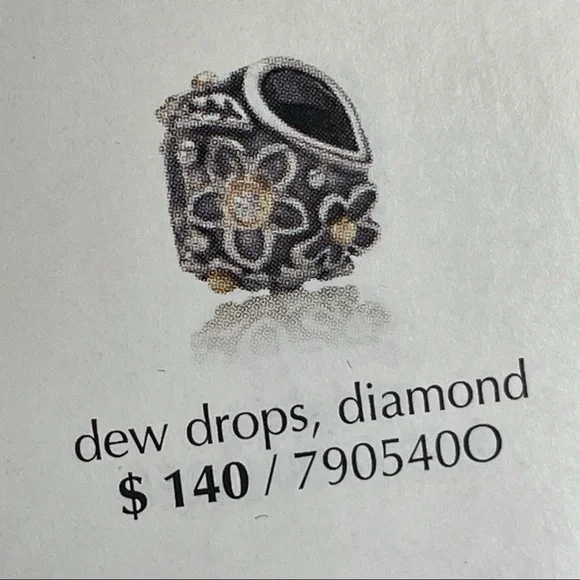 Pandora Dew Drops on Flowers Diamond Charm w/14k Details, Onyx & Diamonds - Picture 13 of 16